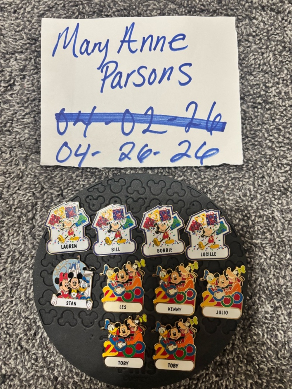 Disney Parks vintage Multi-Color Mickey & Friends Name Pin Set